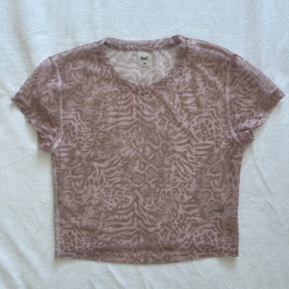 Trendy Aritzia Animal Print Top - Taupe